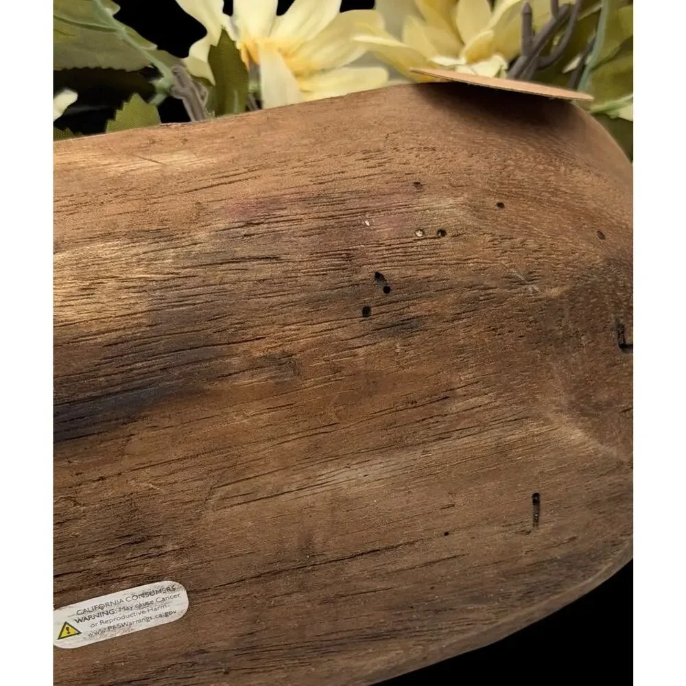 Silkcraft Of Oregon Faux Daisies Flower Arrangement Rustic Carved Wood Planter